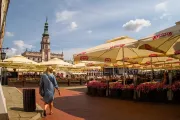 zamosc-rynek-ratusz-kamienice-kwiaty-parasole