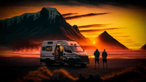 Kamper na plaży z widokiem na góry