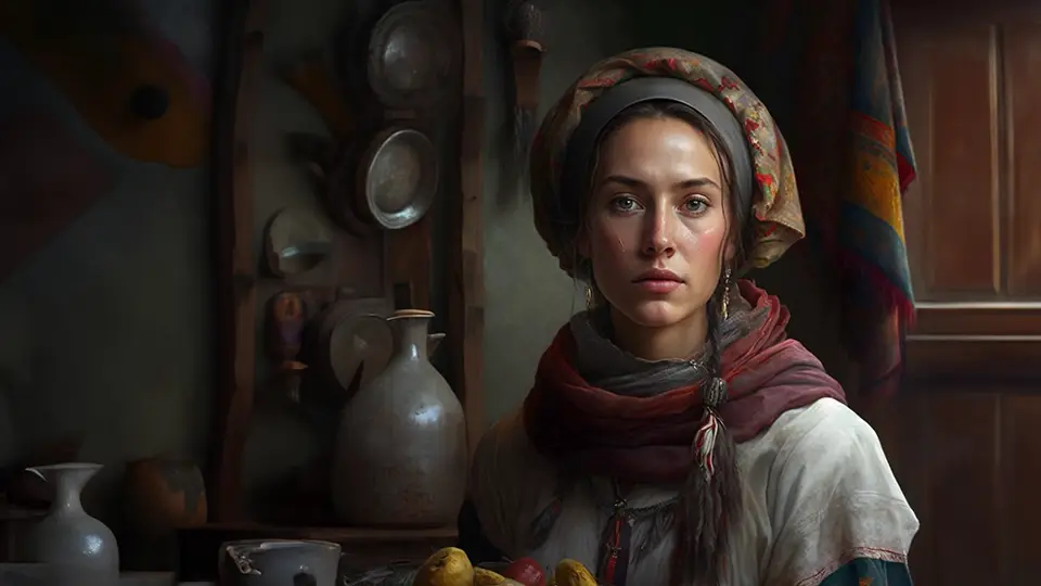 Kobieta w kuchni dawniej AI