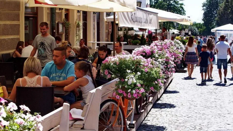 Sandomierz kolorowe pełne kwiatów miasto.