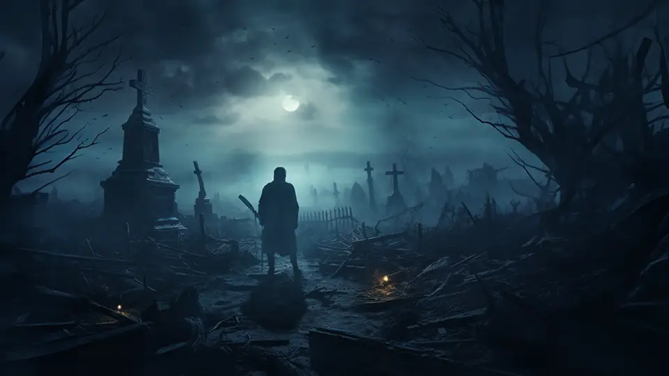 Grabarz na cmentarzu księżyc noc groby