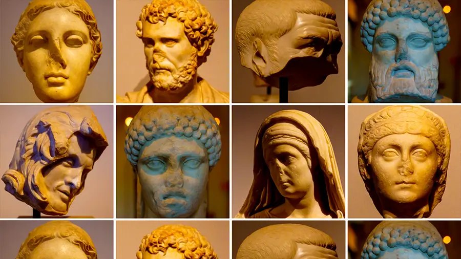 Muzeum na Palatynie w Rzymie. Głowy starożytnych posągów