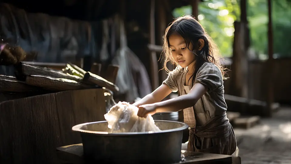 Dziewczynka azjatka robi pranie AI