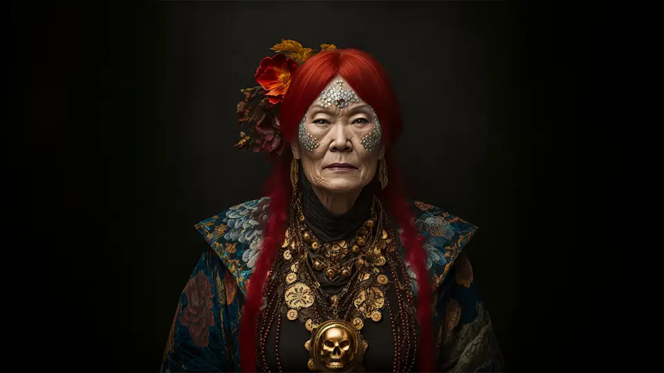 Stara kobieta, Azjatka w stroju ludowym AI