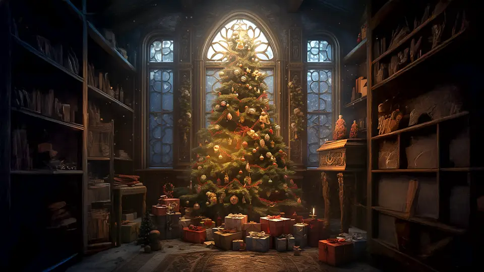 Dworek szlachecki ozdobiony na święta Bożego Narodzenia AI.