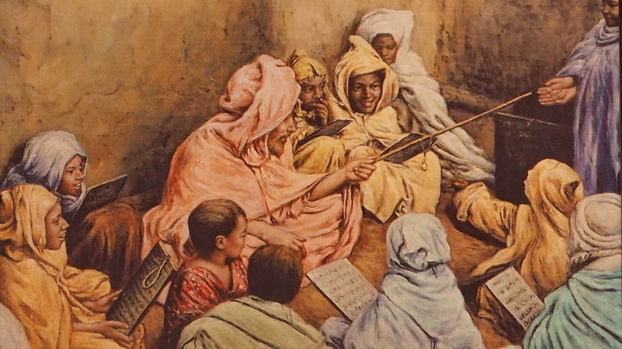 Obraz przedstawiający arabskie dzieci podczas nauki