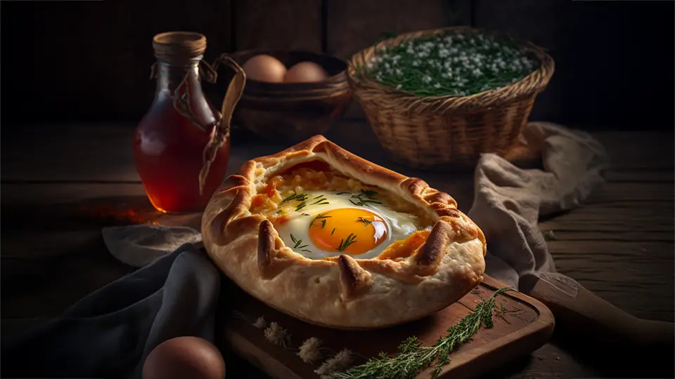 Gruziński placek chaczapuri Khachapuri  z jajkiem