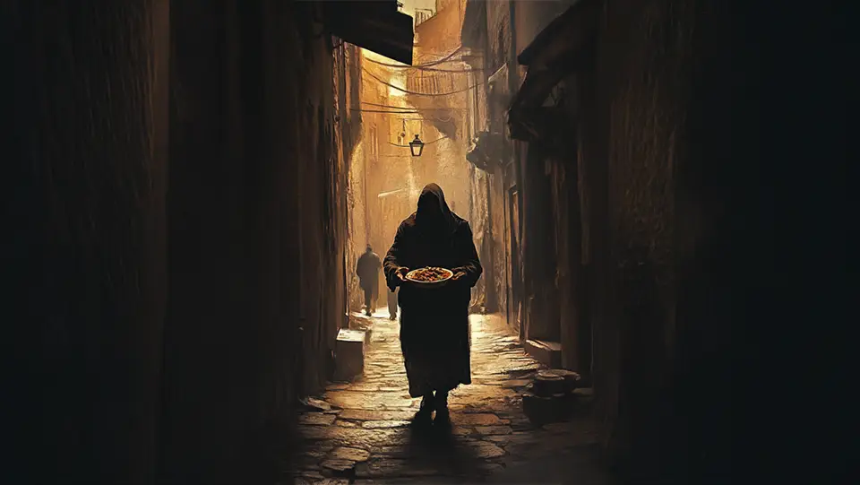 Człowiek z jedzeniem na ulicy AI