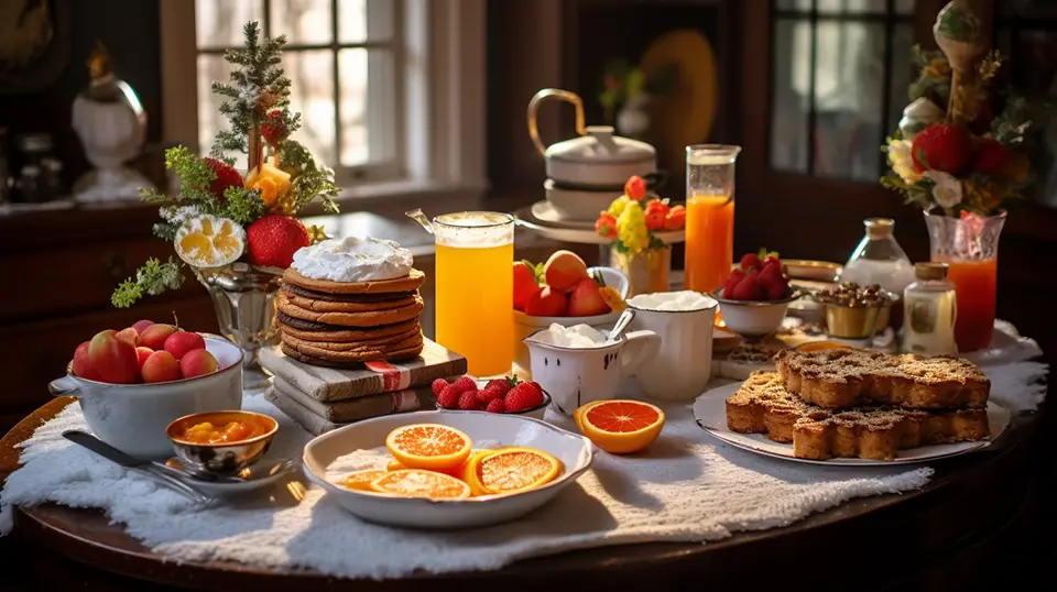 Kolacja wigilijna w Hiszpanii z owocami i słodyczami AI