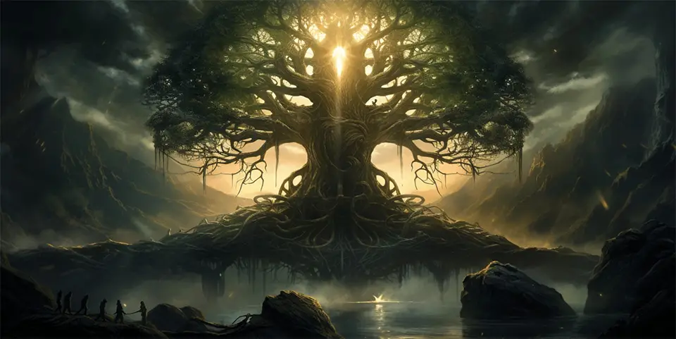 Yggdrasil skandynawskie drzewo życia AI