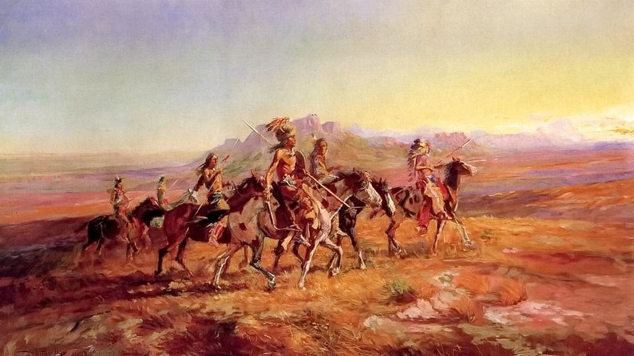 Amerykańscy Indianie ruszający na wojnę.