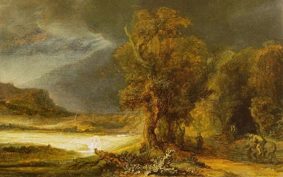 Krajobraz z miłosiernym samarytaninem Rembrandta