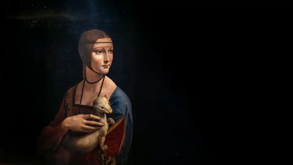 Dama z Gronostajem Leonarda da Vinci w Muzeum Książąt Czartoryskich w Krakowie.