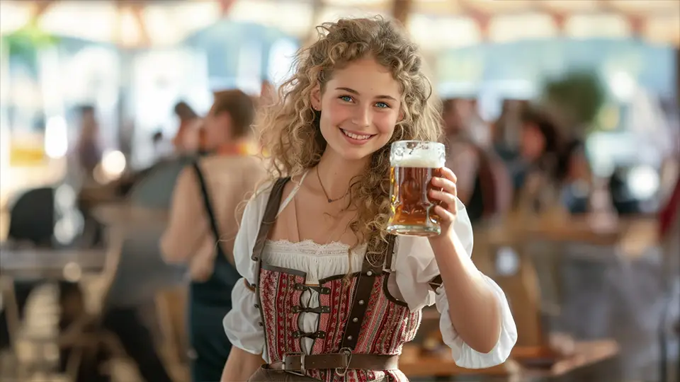 Niemiecka dziewczyna z piwem na Oktoberfest w Niemczech