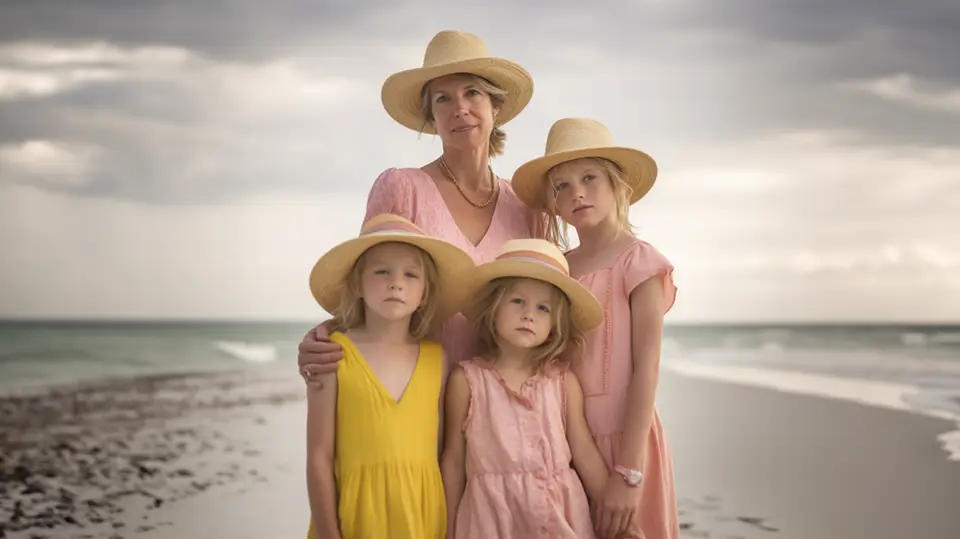 Australia kobieta z dziećmi na plaży AI
