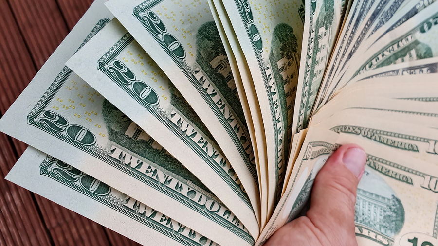 Garść dolarów w ręku