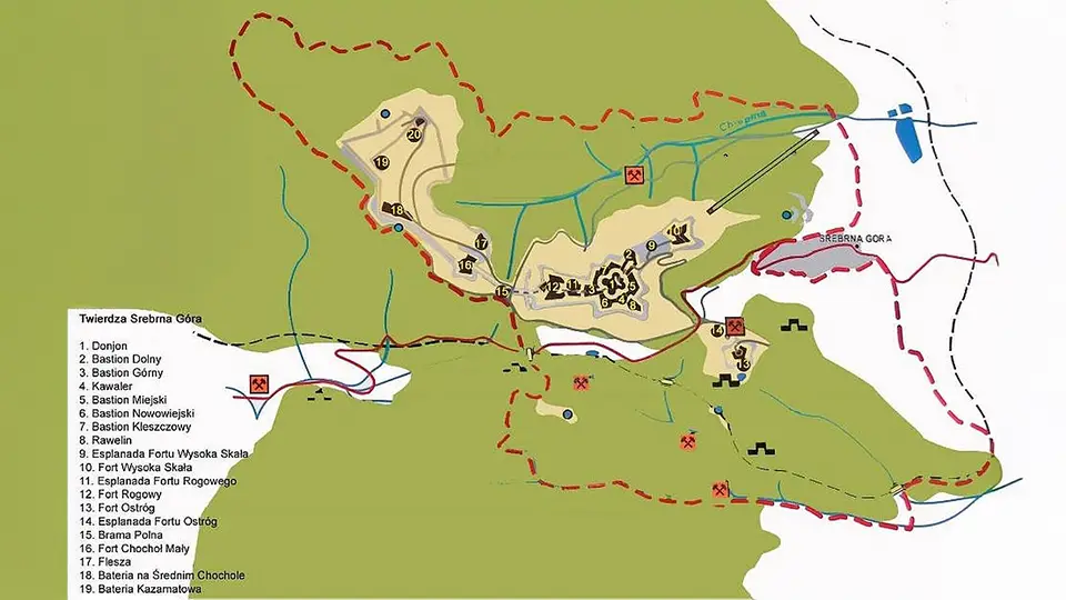 Twierdza Srebrna Góra mapa terenu