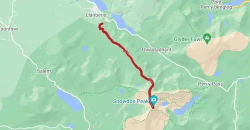 Park Narodowy Snowdonia. Mapa szlaku pieszego.