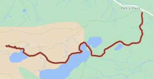 Park Narodowy Snowdonia. Mapa szlaku pieszego.