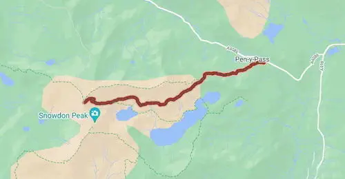 Park Narodowy Snowdonia. Mapa szlaku pieszego. 