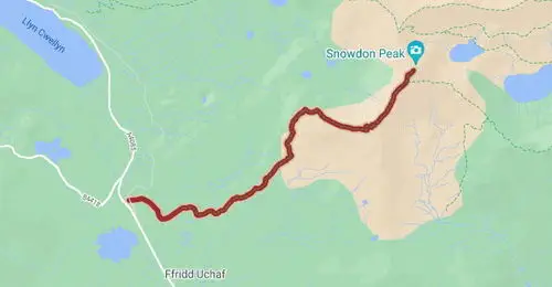 Park Narodowy Snowdonia. Mapa szlaku pieszego.
