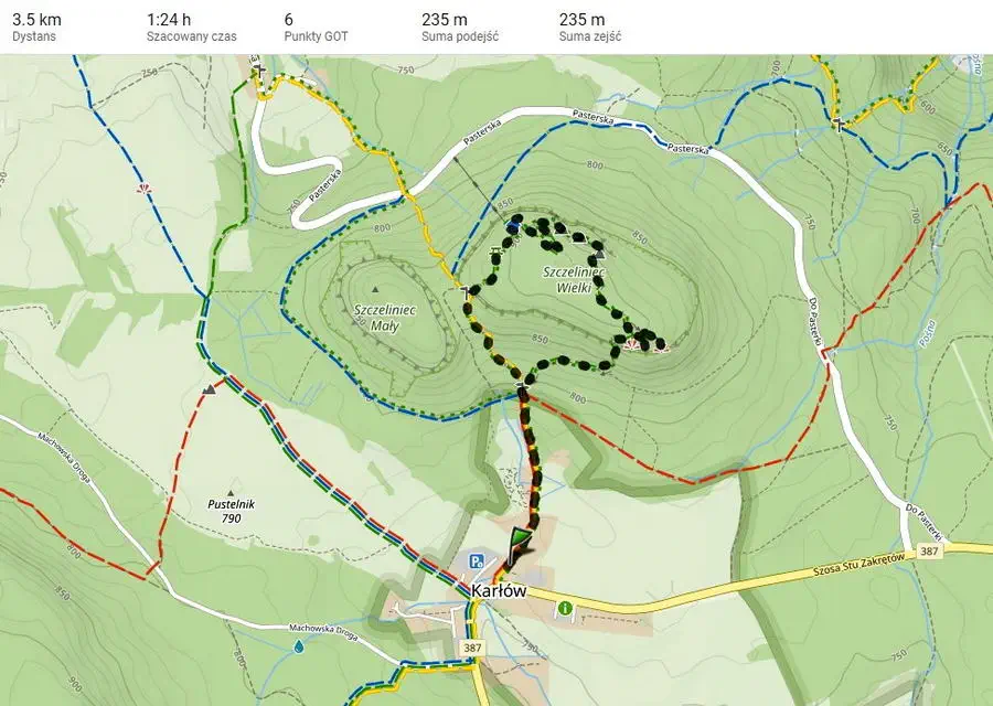 Szczeliniec Wielki mapa trasy pieszej