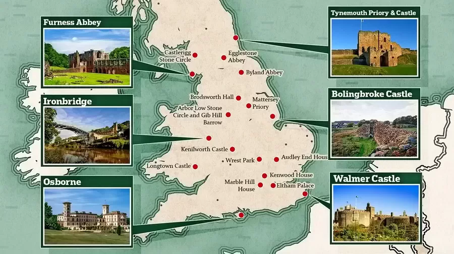 Mapa atrakcji English Haritage