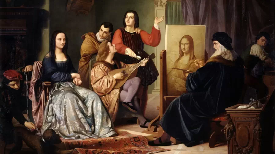 Leonardo da Vinci podczas pracy przy portrecie Mona Lisa