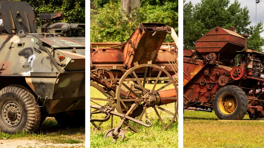 Maszyny rolnicze i wojskowe w zajeździe w Fojutowie