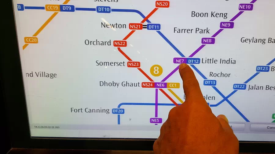 Mapa miasta Singapur na stacji metra