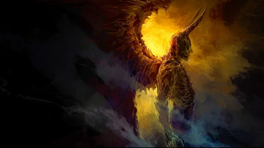 Diabeł ze skrzydłami wyłania się z piekła