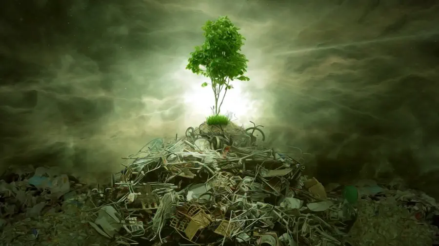 Drzewo rosnące na wysypisku