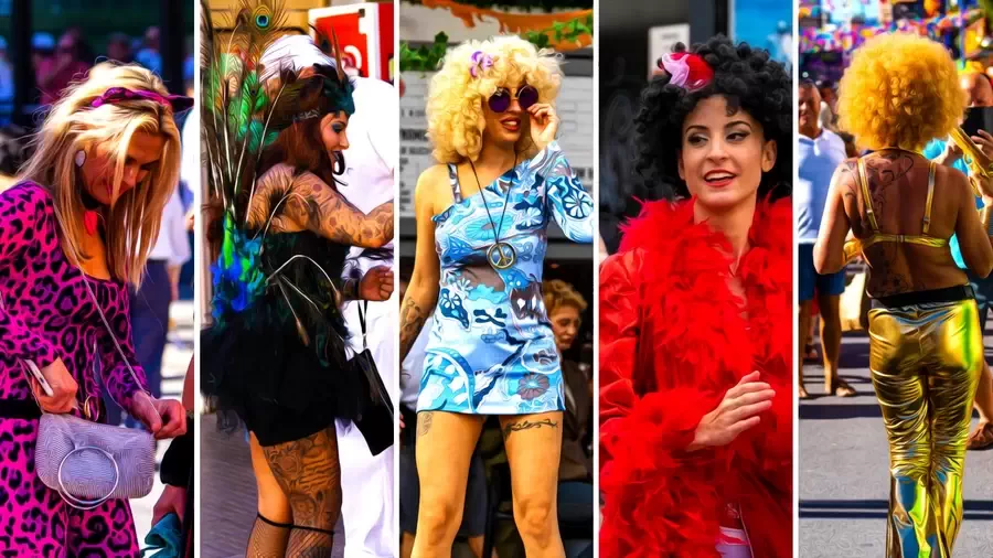 Benidorm Fancy Dress Party. Przebrane dziewczyny w Benidorm Hiszpania Costa Blanca