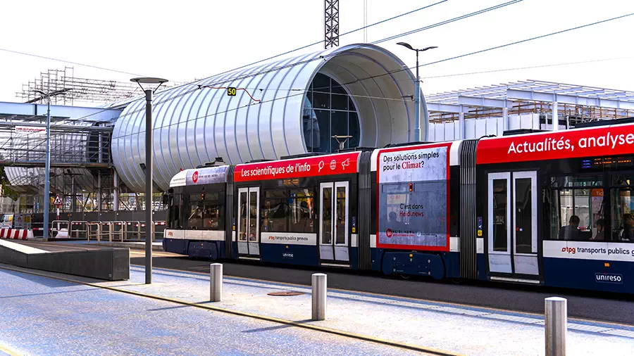 Tramwaj przed siedzibą CERN w Genewie