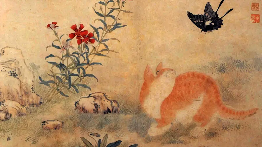 Kot domowy na chińskim obrazie