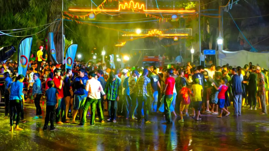 Radosna zabawa w strugach wody w Kambodży