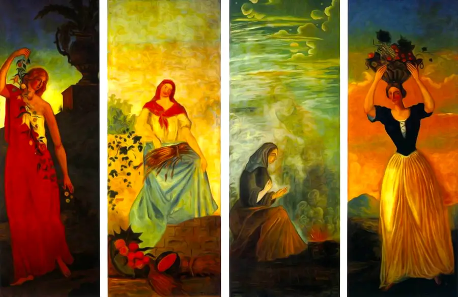 Cztery postaci kobiet przedstawiające cztery pory roku