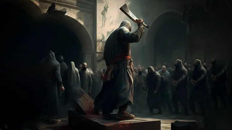 Chojnice i czarownice. Kat ścina głowę skazanemu za czary