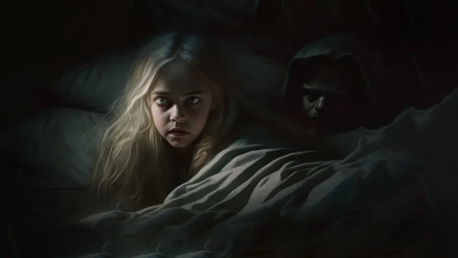 Przestraszona dziewczynka ze zmorą w łóżku