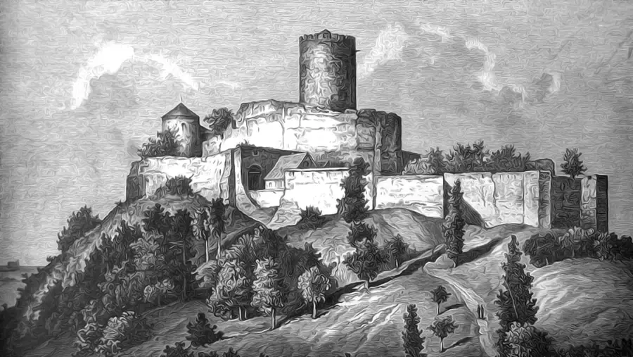 Zamek Bolków w dolnośląskim na starej grafice