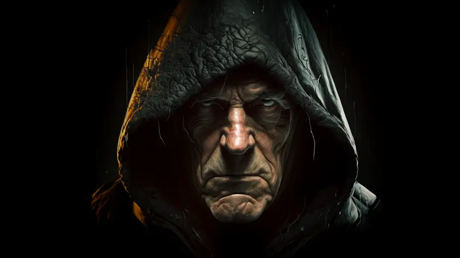 Stary człowiek w kapturze