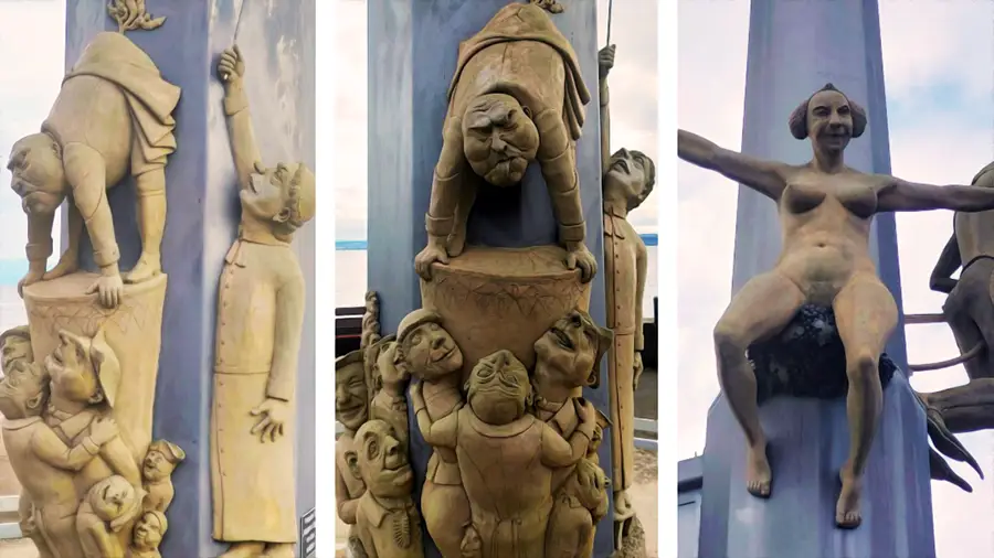 Słup z zabawnymi rzeźbami w Meersburg