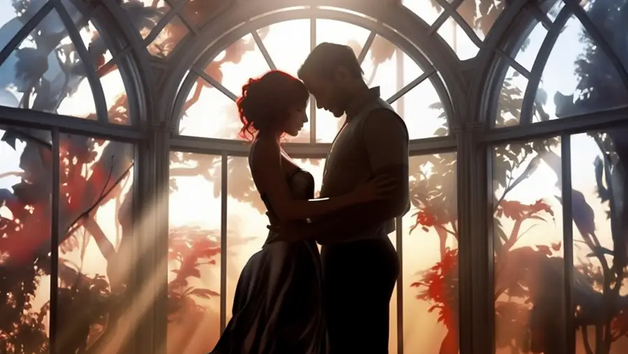 Zakochani stoją w pokoju pełnym słońca. Zakochana para.