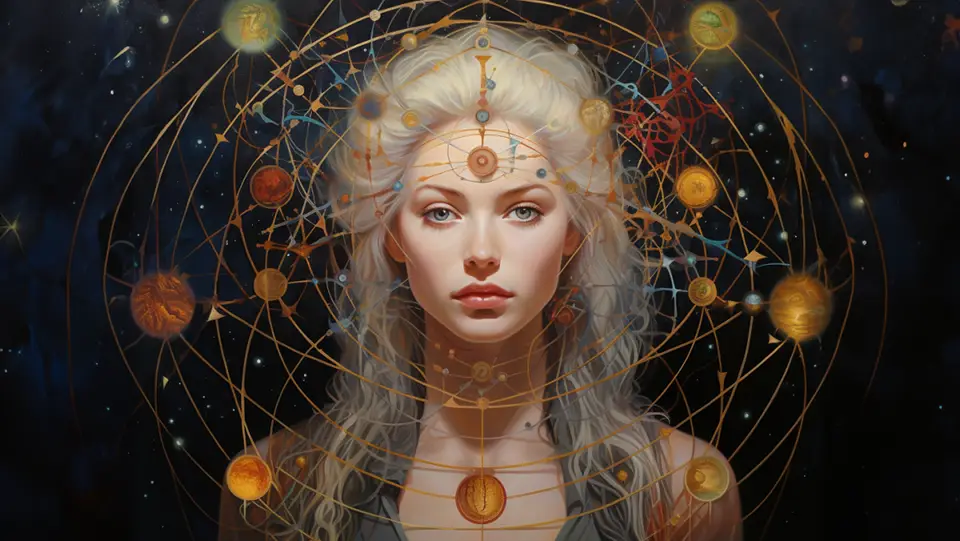 Dziewczyna na tle gwiazd i planet