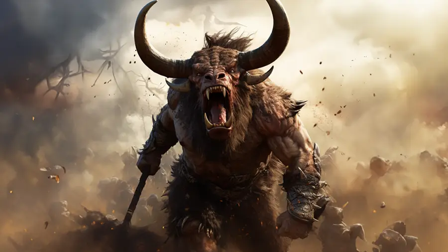 Minotaur pół byk pół człowiek z mitów greckich