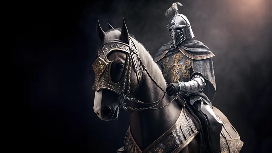 Rycerz na koniu w zbroi