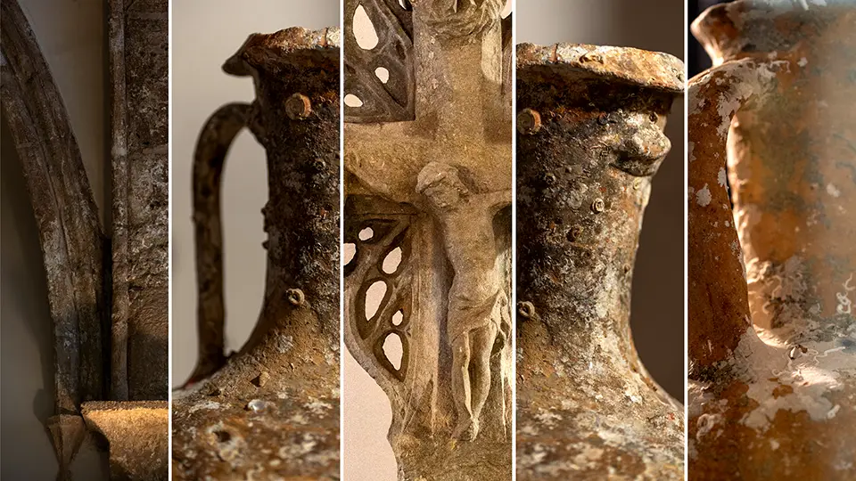 Zamek w Cullera. Zabytki w postaci starych naczyń, amfor i ceramiki z zamku w Cullera