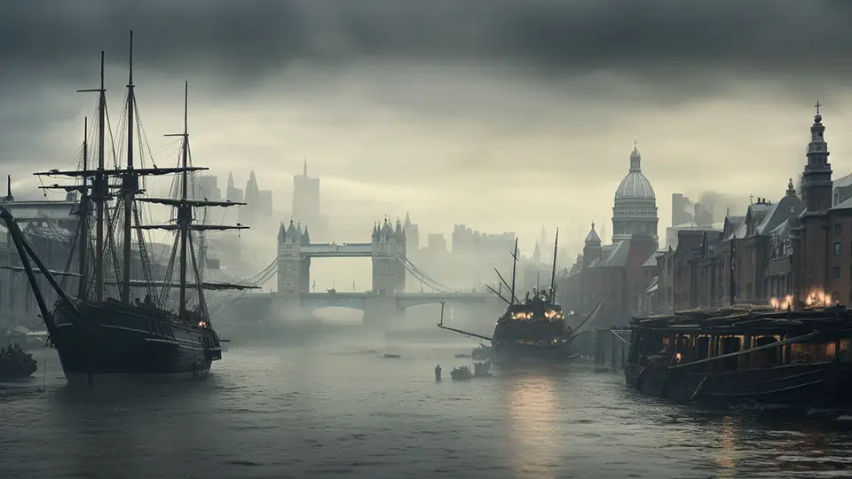 Stary obraz Londynu i Tower Bridge AI