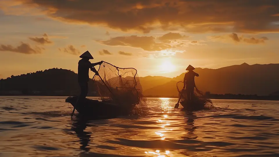 Rybacy na rzece w Wietnamie AI