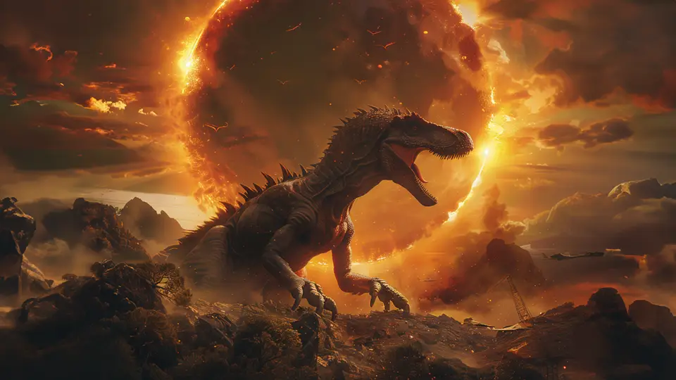 Ciekawostki o dinozaurach. Dinozaur na tle ognia